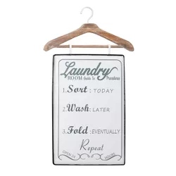18" x 32" Farmhouse Style Laundry List Metal Wall Decor with Wood Hanger Gray and White - Olivia & May