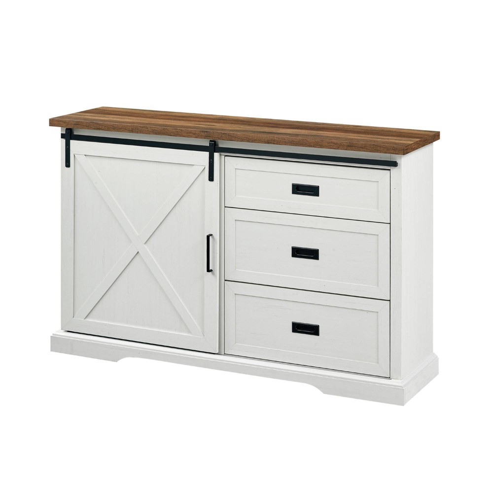 Photos - Storage Сabinet Orson Transitional Sliding X Barn Door Sideboard with 3 Drawers Rustic Oak