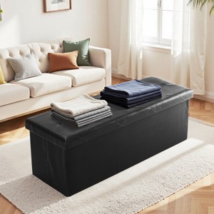 FURNIinspire Ottomans And Benches Modern 43 Inch Living Room Foldable Ottoman Storage Bench Entryway Foot Stool, Black, 15"*43"*15" - 1 of 4