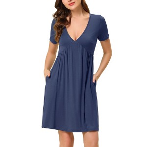 cheibear Women's Deep V Neck Short Sleeve Soft Stretchy Pajama Dress - 1 of 4
