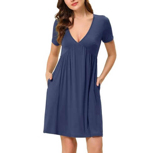 cheibear Women's Deep V Neck Short Sleeve Soft Stretchy Pajama Dress - image 1 of 4