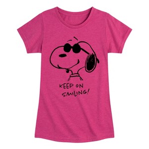 Girls' - Peanuts - Cool Joe Keep On Smiling Fitted Short Sleeve Graphic T-Shirt - 1 of 4