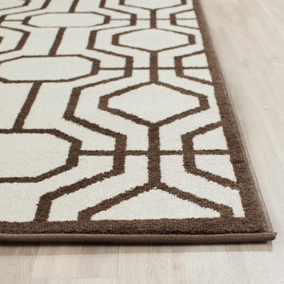 Ivory and Brown Geometric Pattern Rectangular Area Rug