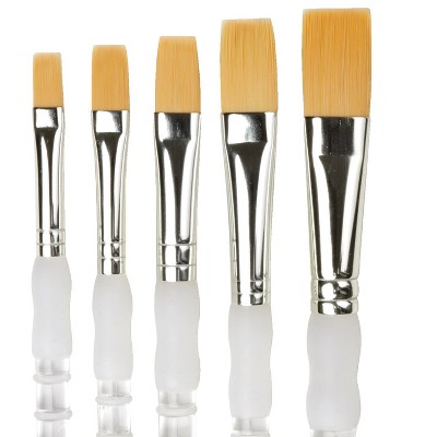 Royal Brush Soft Grip Flat Golden Taklon Fiber Long Handle Paint Brush Set, Assorted Size, set of 5