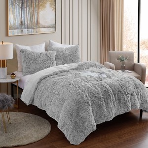 3 Piece Plush Shaggy Comforter Set Ultra Soft Luxurious Faux Fur Decorative Fluffy Crystal Velvet Bedding by Sweet Home Collection® - 1 of 3