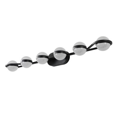 VYNXARIA Black Wall Lights, 43" Minimalist 6-Light Vanity Fixture with Crystal Sand Shades for Bathroom and Mirror Decor
