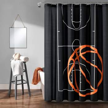 72"x72" Kids' Basketball Game Shower Curtain Black/Orange - Lush Décor
