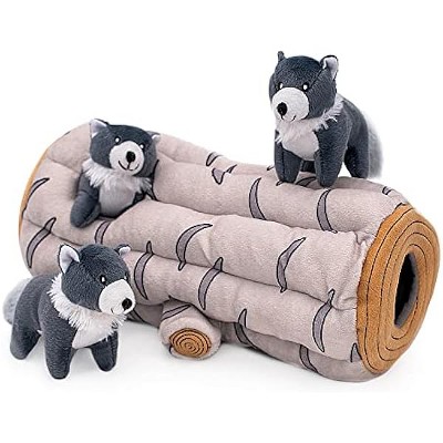 ZippyPaws Burrow- Interactive Dog & Puppy Toys for Boredom, Enrichment Squeaky Toy- Arctic Wolf Log