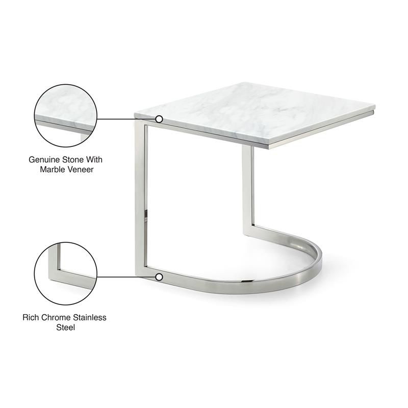 Meridian Furniture Copley Contemporary Stone End Table in Chrome, 4 of 8