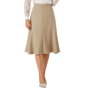 Allegra K Women's Side Zipper High Waist Elegant Flared A Line Midi Skirts - 1 of 4