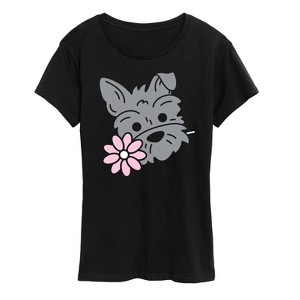 Women's - Instant Message - Schnauzer With Flower Short Sleeve Graphic T-Shirt - 1 of 4