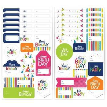 Big Dot of Happiness Cheerful Happy Birthday - Assorted Colorful Birthday Party Gift Tag Labels - To and From Stickers - 12 Sheets - 120 Stickers