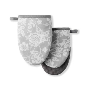 Martha Stewart Floral Vine Mini Oven Mitt 2-Pack Set, Grey, 5.5"X8" - 1 of 3