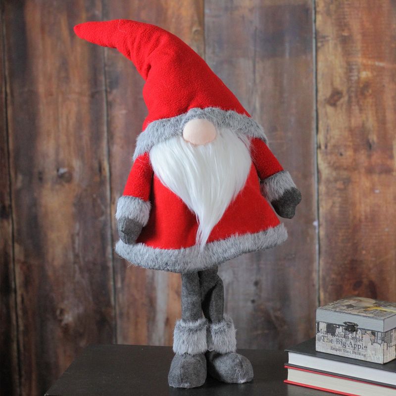 Northlight 28” Red Standing Christmas Santa Claus Gnome with Gray Faux Fur Trim, 3 of 5