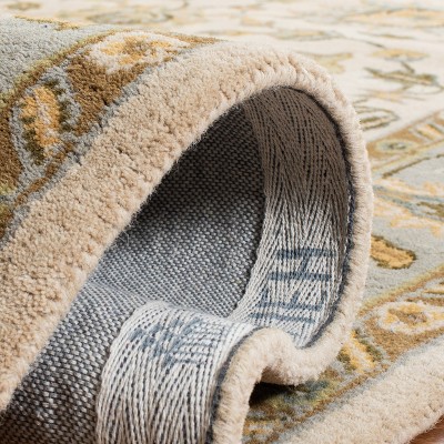 Ivory and Light Blue Hand-Tufted Wool Rectangular Rug