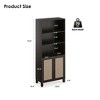 MAYEERTY 5-Shelf Bookcase with Rattan Doors, Tall Display Shelves - Home Office, Bedroom, Black - 4 of 4