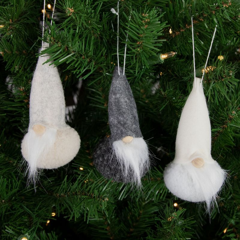 Northlight 3ct Plush Santa Gnomes Christmas Ornament Set 4.75" - Gray/Cream White, 2 of 7