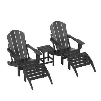WestinTrends Malibu HDPE Outdoor Patio Folding Poly Adirondack Chairs with Ottomans and Side Table (5-Piece Conversation Set)