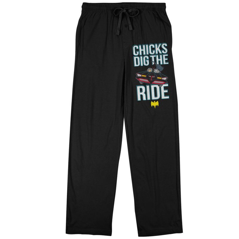 Batman Batmobile Chicks Dig the Ride Men's Black Sleep Pajama Pants, 1 of 2