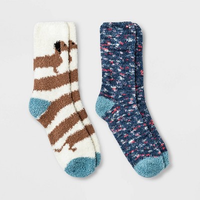 Women's Dachshund 2pk Cozy Crew Socks - Ivory/Blue 4-10