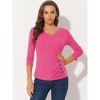 INSPIRE CHIC Women's V Neck 3/4 Sleeves Solid Knitted Buttons Decor Ruched Blouse - 3 of 4