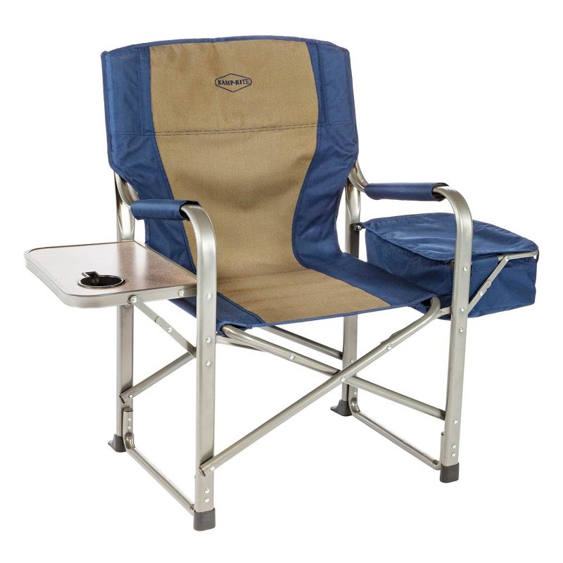 Kamp-Rite Director Portable Lounge Chair Outdoor Furniture Folding Sports Chair with Side Table, Cup Holder, and 12 Can Ice Cooler, Navy (2 Pack), 3 of 7