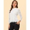 Allegra K Women's Lace Long Sleeve Keyhole Back Ruffle Neck Floral Blouse - 3 of 4