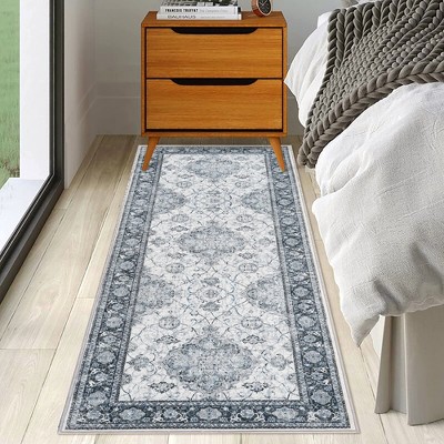 Area Rugs for Living Room Washable Non-Slip Backing, Boho Vintage Floral Printed Traditional Low Pile Soft Durable Floor Mat for Bedroom Dining Room