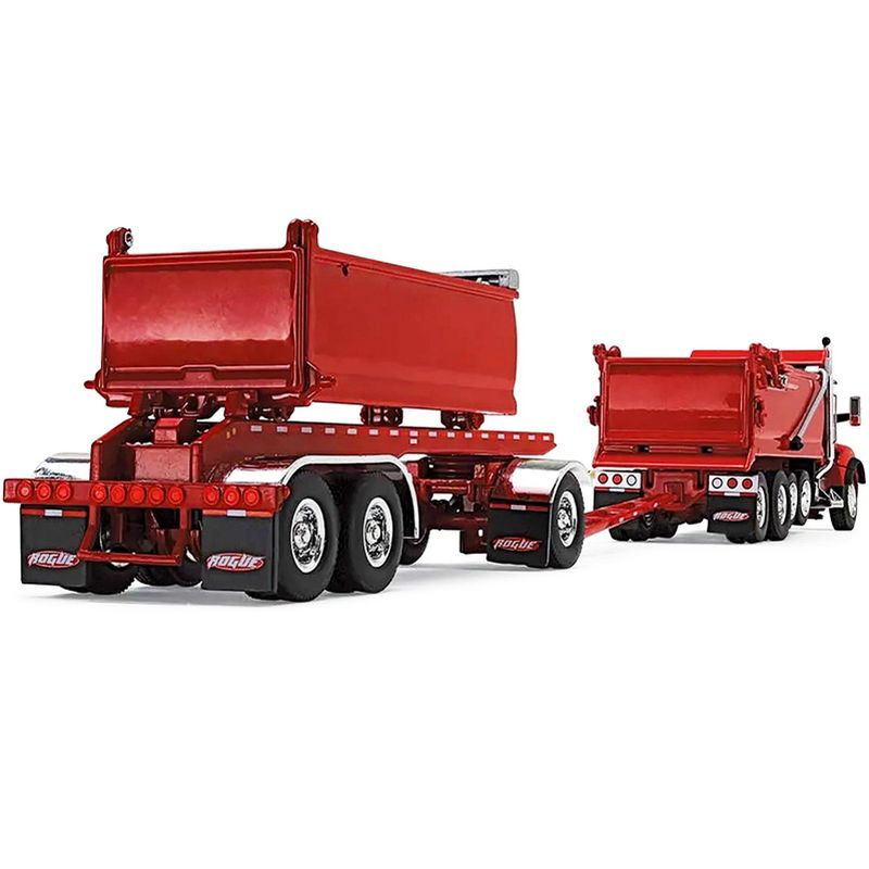 Kenworth T880 Quad-Axle Dump Truck and Rogue Transfer Tandem-Axle Dump Trailer Viper Red 1/64 Diecast Model by DCP/First Gear, 5 of 6