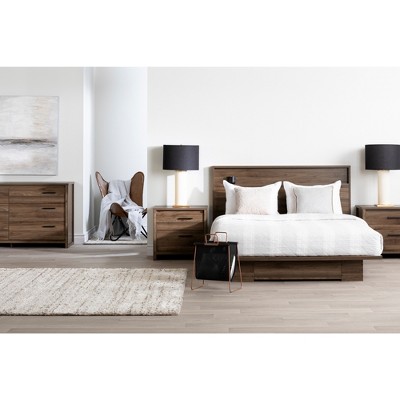 Natural Walnut Queen Platform Bed with Storage Drawer