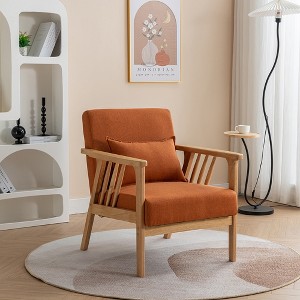 SEYNAR Mid Century Boucle Uplostered Soild Wood Accent Armchair with Pillow - 1 of 4