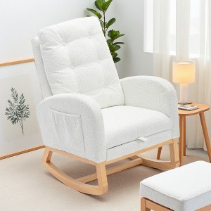 Upholstered High-Back Rocking Chair with Rubber Wood Legs - 1 of 4