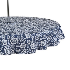Design Imports  Nautical Blue Floral Print Outdoor Tablecloth With Zipper 60 Round - 1 of 4