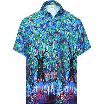 LA LEELA Mens Hawaiian Shirt Short Sleeve Button Down Shirt Men's Halloween Costumes Shirt Holiday Shirts for Men Funny
