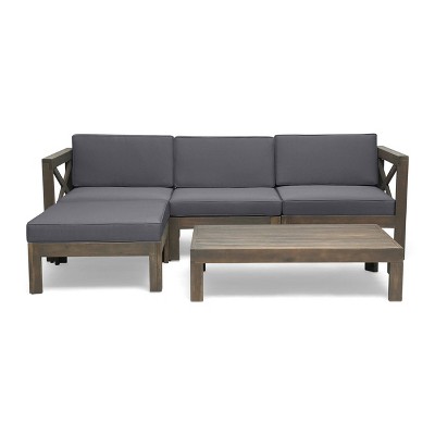 Summertime Elegance Acacia Wood 5pc Outdoor Sofa Set in Dark Gray