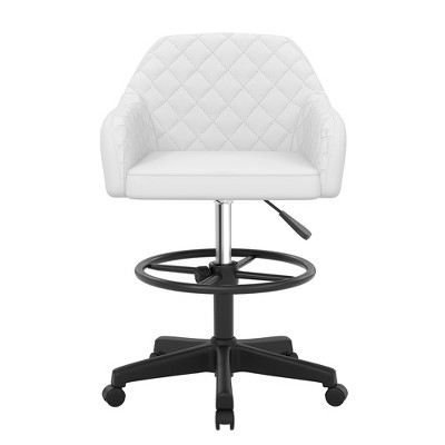 VECELO Height Adjustable Office Chair PU Leather Desk Chair Ergonomic Swivel Stool with Back and Arm Black/Brown/White