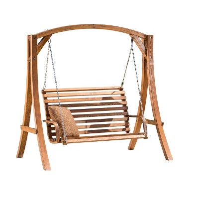 NicBex 2-Seat Outdoor Patio Swing with Chains and Stand for Patio Balcony Porch Garden,Wood