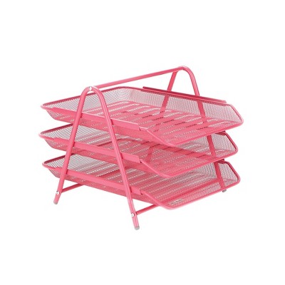 Mind Reader Desk Organizer with 3 Sliding Letter Trays Pink