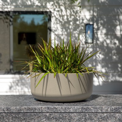 Sand 14-Inch Round Plastic-Stone Outdoor Planter