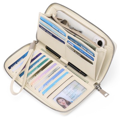 Clotth Womens RFID Blocking Wallet - Large Capacity PU Leather Zip Around Clutch with Detachable Wristlet, Easy to Use for Daily & Travel