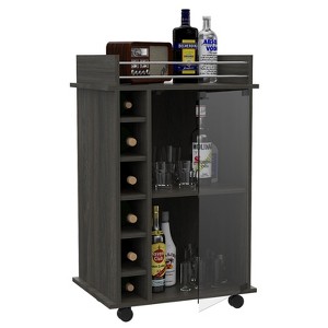 Depot E-Shop Huali Bar Cart 35" H, Six Built-in Wine Rack, Glass Door, Four Casters, Two Shelves - 1 of 4