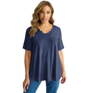 Jessica London Women's Plus Size Scalloped V-Neck Tunic - 1 of 4