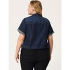 Agnes Orinda Women's Plus Size Denim Button Front Crop Short Sleeve Trucker Jean Jackets - 4 of 4