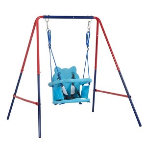 Okak Interesting 2-IN-1 Toddler Swing with Metal Frame, Kids Swing with Safety Design, Patio Swing for Indoor or Outdoor Use, Blue+Red - 1 of 4