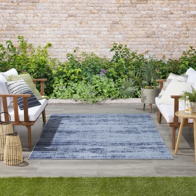 Denim Blue Abstract 4' x 6' Stain-Resistant Outdoor Rug