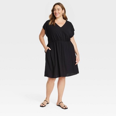 Women's Short Sleeve Mini A-Line Dress - Ava & Viv™ Black 1X