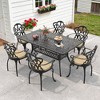 5-Piece 58.27'' L Rectangular Cast Aluminum Outdoor Dining Set with Umbrella Hole and Beige Cushions - 3 of 4