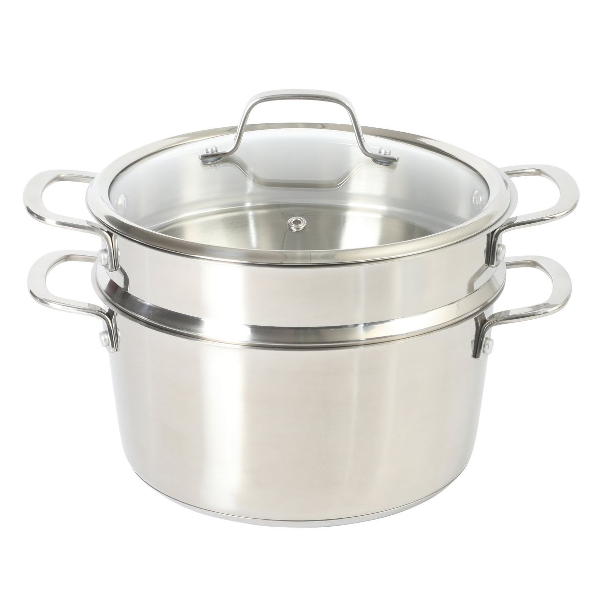 Sur La Table Kitchen Essentials Chef's Deck 3-Piece 5.3-Quart Stainless Steel Dutch Oven with Steamer Insert & Glass Lid