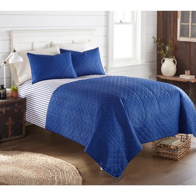Twin Americana Stripe Reversible Seersucker Quilt Set