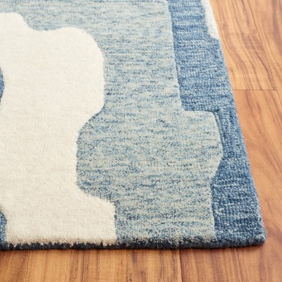 Ivory and Navy Hand-Tufted Wool Abstract 5' x 8' Rug